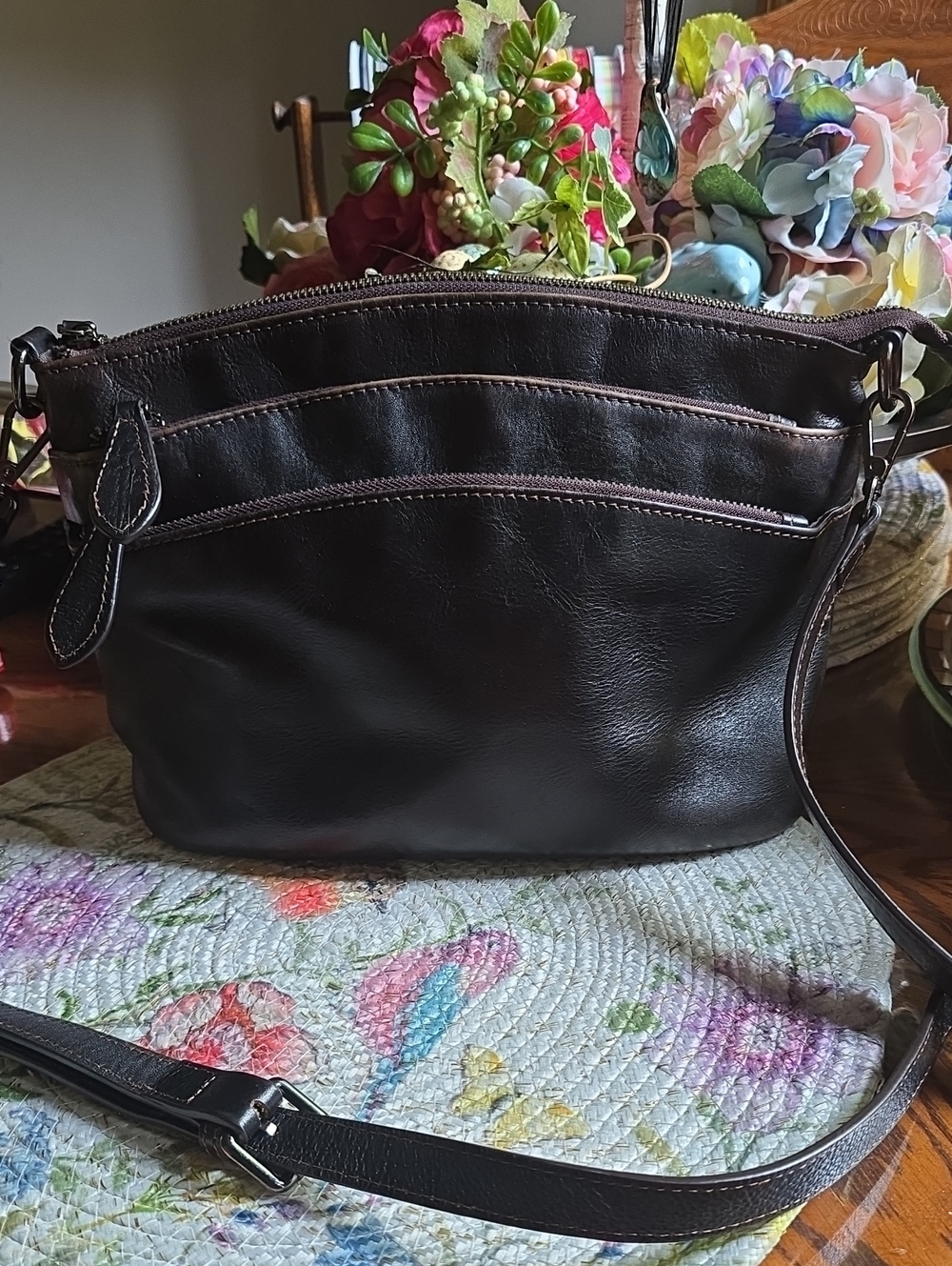 Heshe Leather 3 Zipper Crossbody.